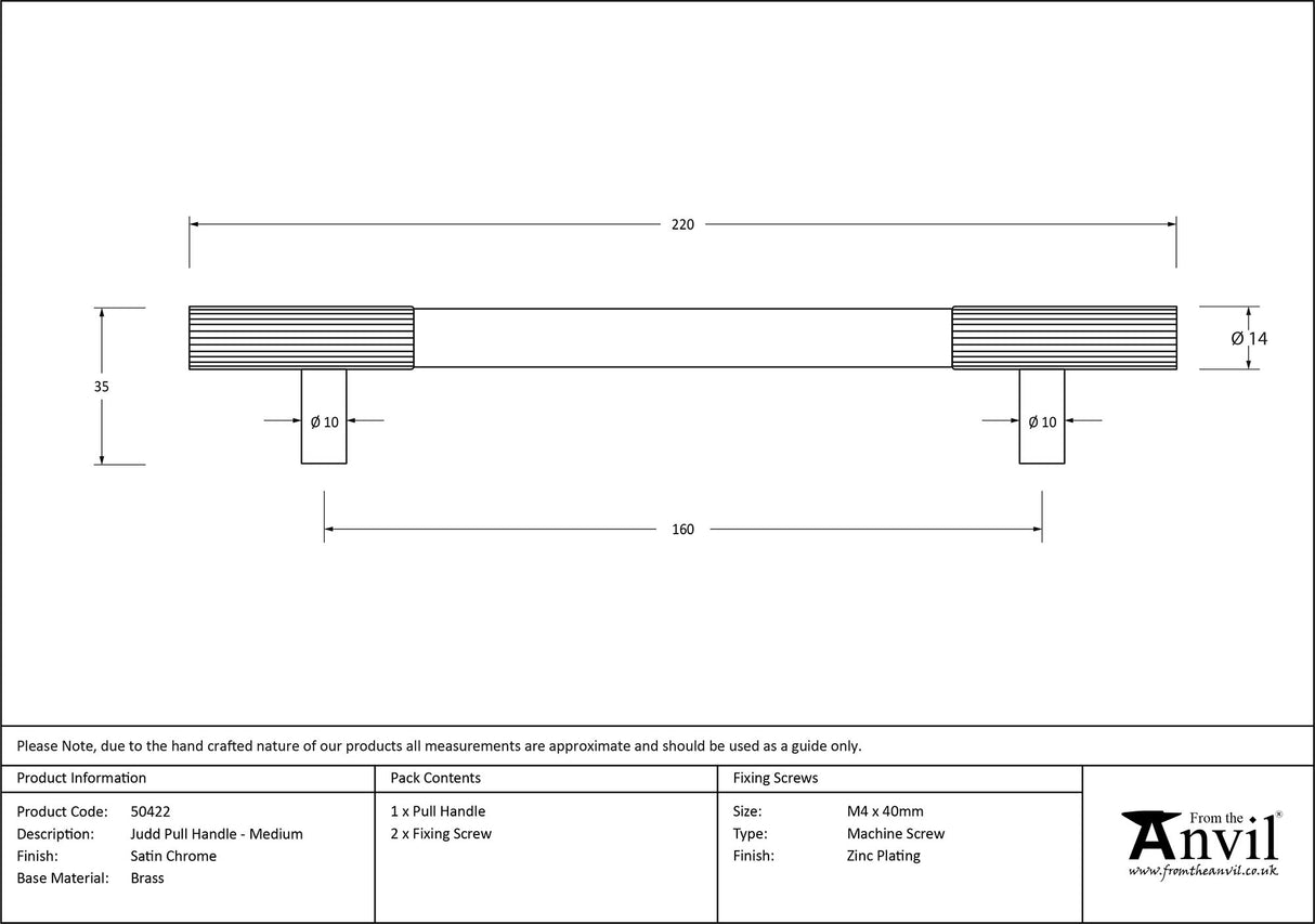 From The Anvil - Satin Chrome Judd Pull Handle - Medium | Sku. 50422 | Trade Door Handles.