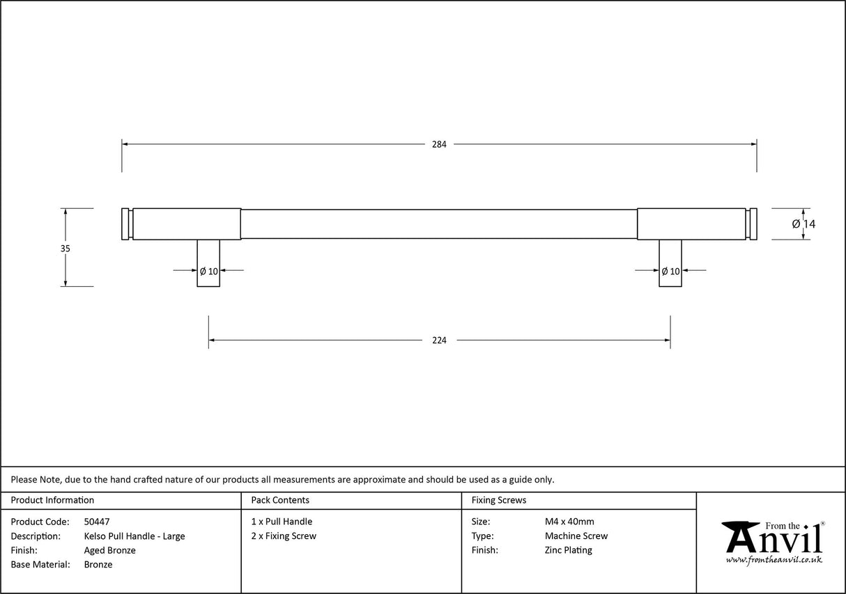 From The Anvil - Aged Bronze Kelso Pull Handle - Large | Sku. 50447 | Trade Door Handles.