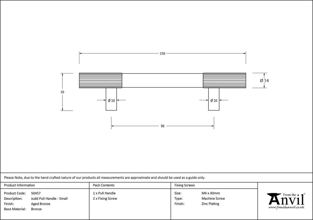 From The Anvil - Aged Bronze Judd Pull Handle - Small | Sku. 50457 | Trade Door Handles.