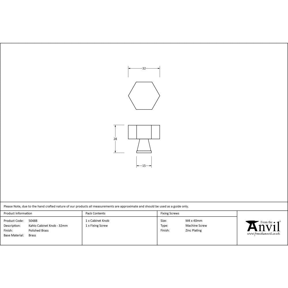 From The Anvil - Polished Brass Kahlo Cabinet Knob - 32mm | Sku. 50488 | Trade Door Handles.