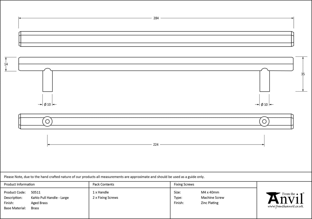 From The Anvil - Aged Brass Kahlo Pull Handle - Large | Sku. 50511 | Trade Door Handles.