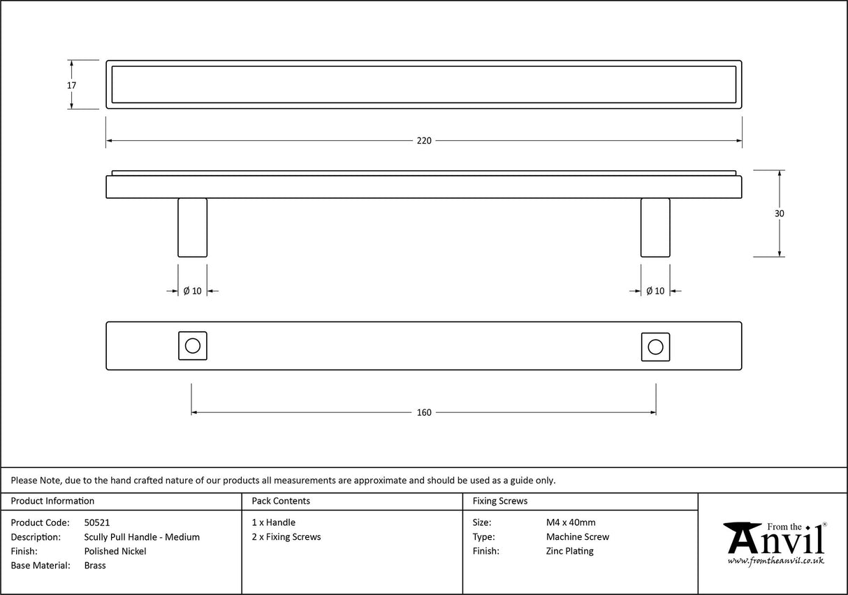 From The Anvil - Polished Nickel Scully Pull Handle - Medium | Sku. 50521 | Trade Door Handles.
