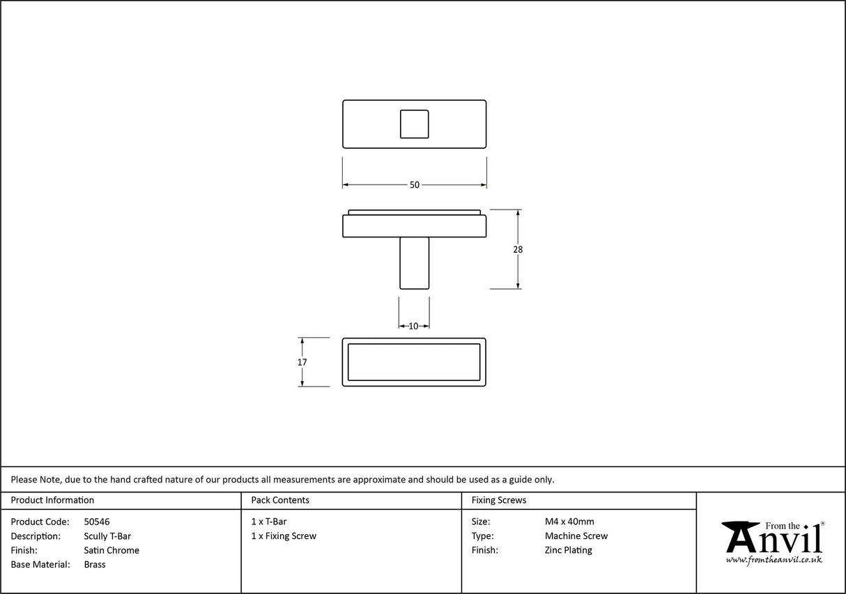 From The Anvil - Satin Chrome Scully T-Bar | Sku. 50546 | Trade Door Handles.