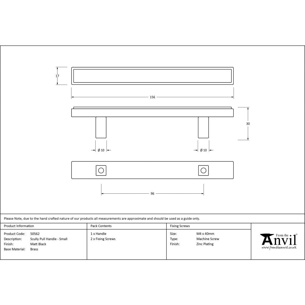 From The Anvil - Matt Black Scully Pull Handle - Small | Sku. 50562 | Trade Door Handles.