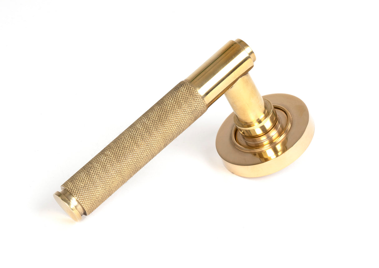 From The Anvil - Polished Brass Brompton Lever on Rose Set (Plain) - Unsprung | Sku. 50606 | Trade Door Handles.
