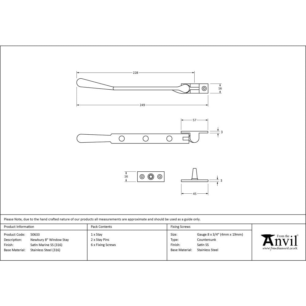 From The Anvil - Satin Marine SS (316) 8" Newbury Stay | Sku. 50633 | Trade Door Handles.