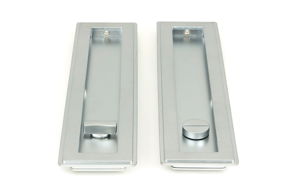 From The Anvil - Satin Chrome 250mm Art Deco Rectangular Pull - Privacy Set | Sku. 50641 | Trade Door Handles.