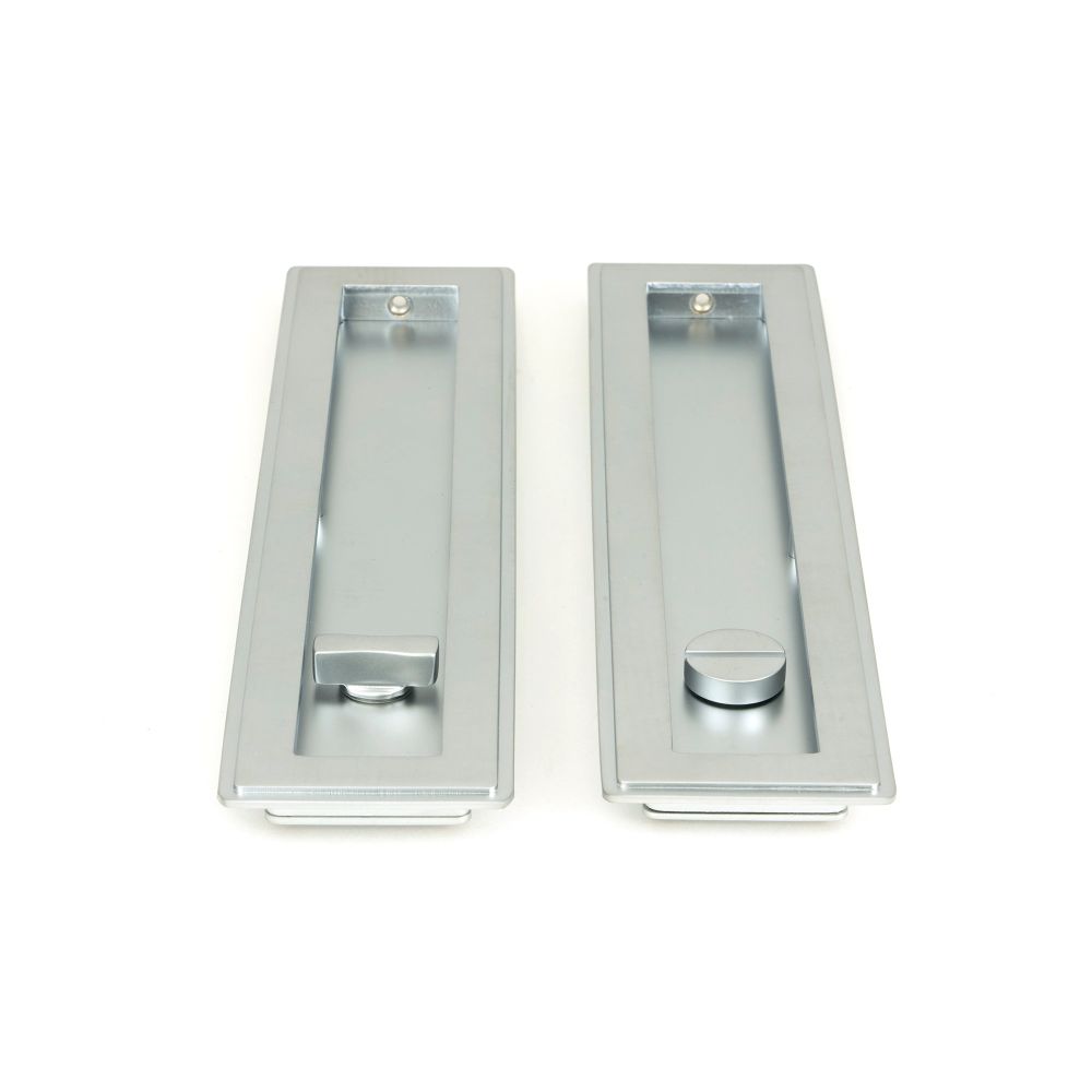 From The Anvil - Satin Chrome 250mm Art Deco Rectangular Pull - Privacy Set | Sku. 50641 | Trade Door Handles.