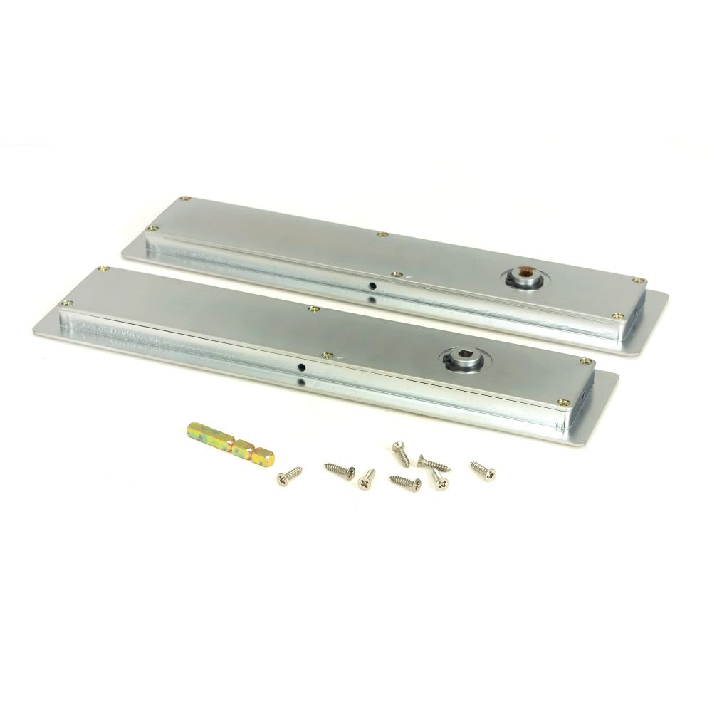 From The Anvil - Satin Chrome 250mm Art Deco Rectangular Pull - Privacy Set | Sku. 50641 | Trade Door Handles.