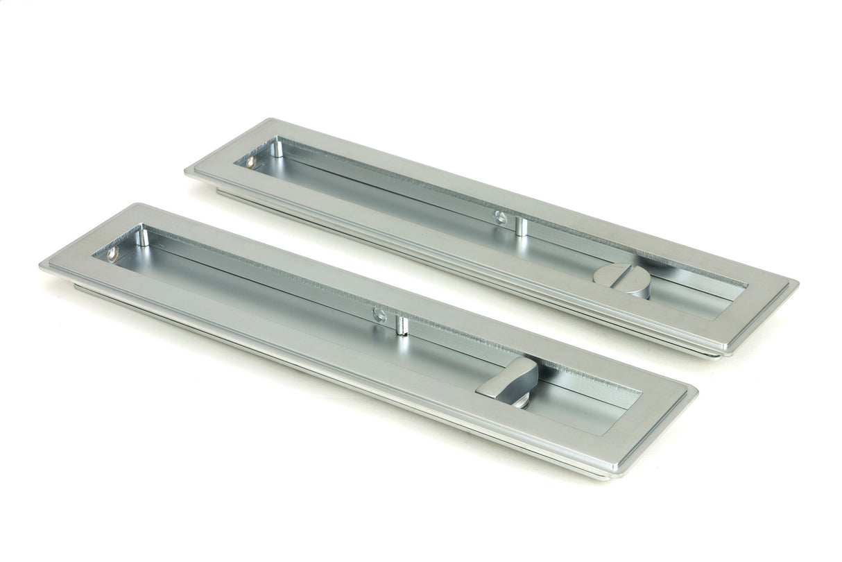From The Anvil - Satin Chrome 250mm Art Deco Rectangular Pull - Privacy Set | Sku. 50641 | Trade Door Handles.