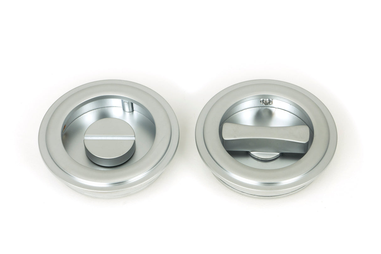 From The Anvil - Satin Chrome 60mm Art Deco Round Pull - Privacy Set | Sku. 50648 | Trade Door Handles.
