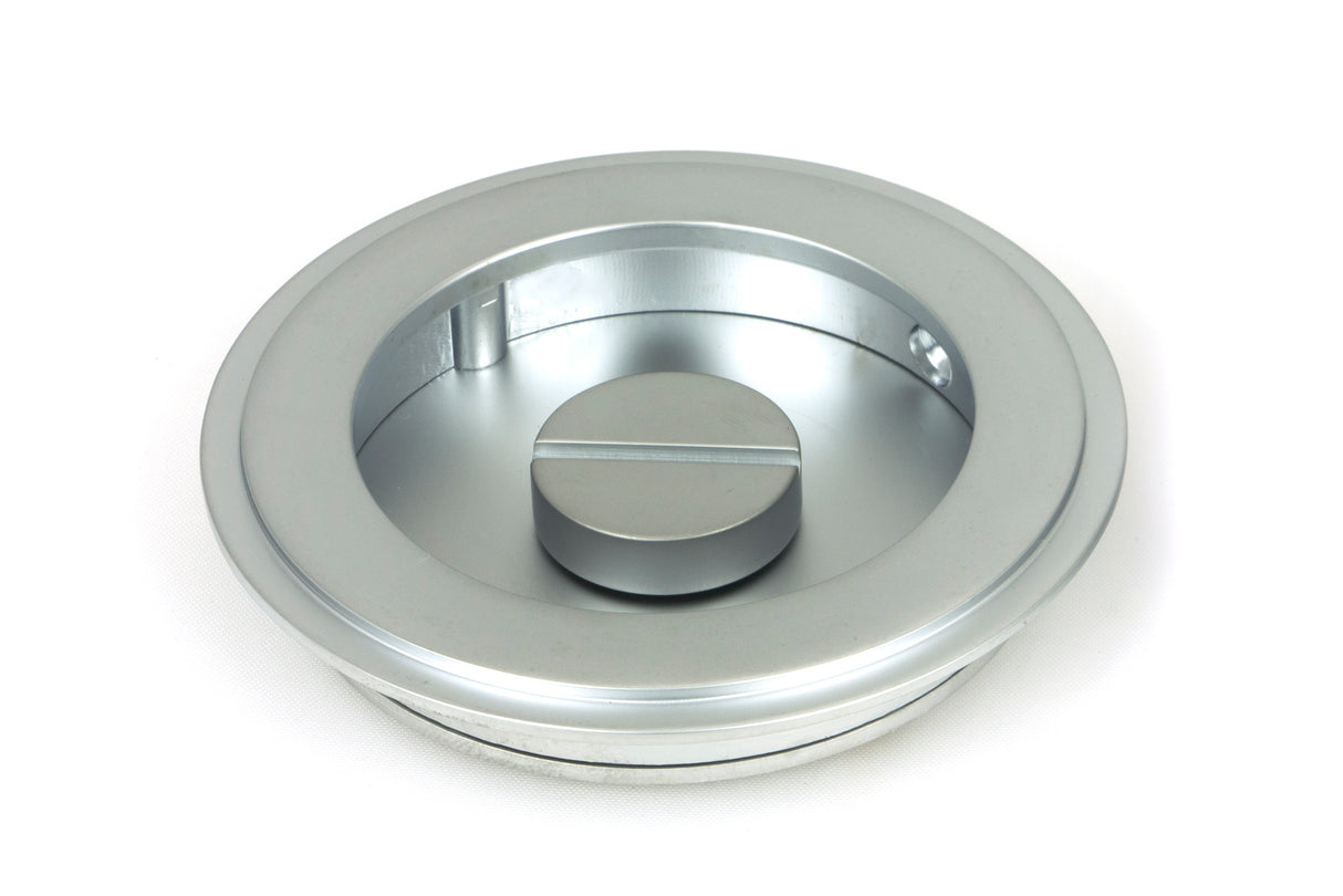 From The Anvil - Satin Chrome 75mm Art Deco Round Pull - Privacy Set | Sku. 50649 | Trade Door Handles.