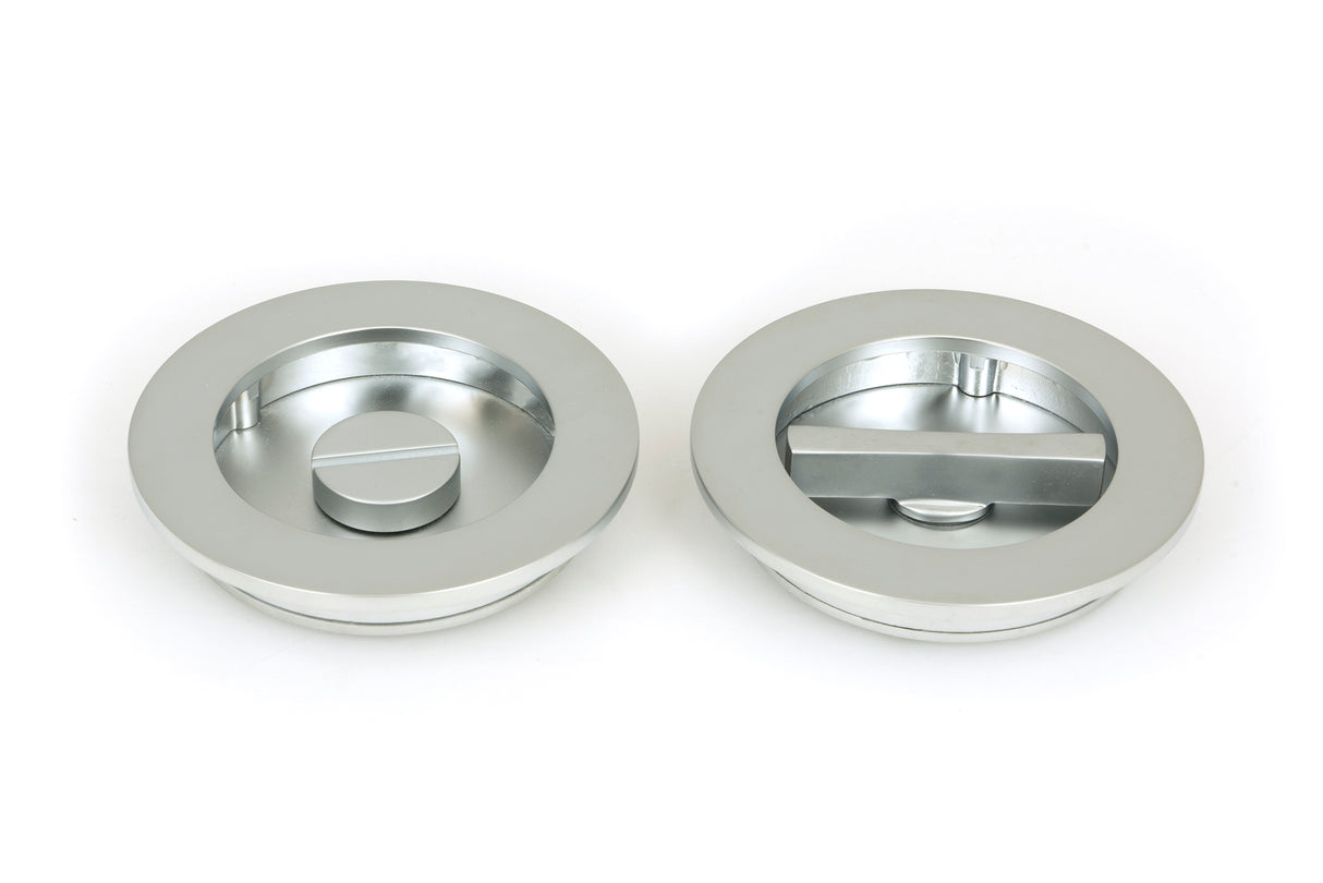 From The Anvil - Satin Chrome 75mm Plain Round Pull - Privacy Set | Sku. 50651 | Trade Door Handles.