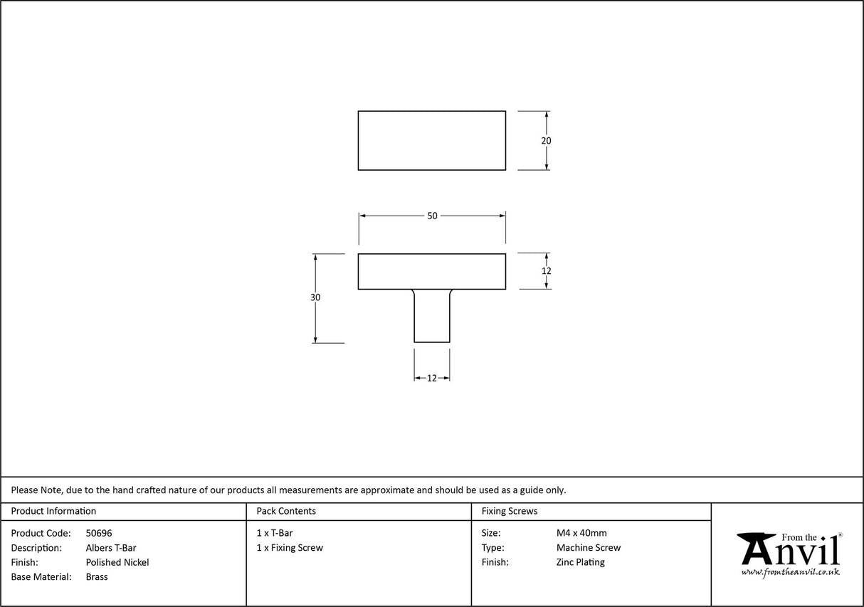 From The Anvil - Polished Nickel Albers T-Bar | Sku. 50696 | Trade Door Handles.