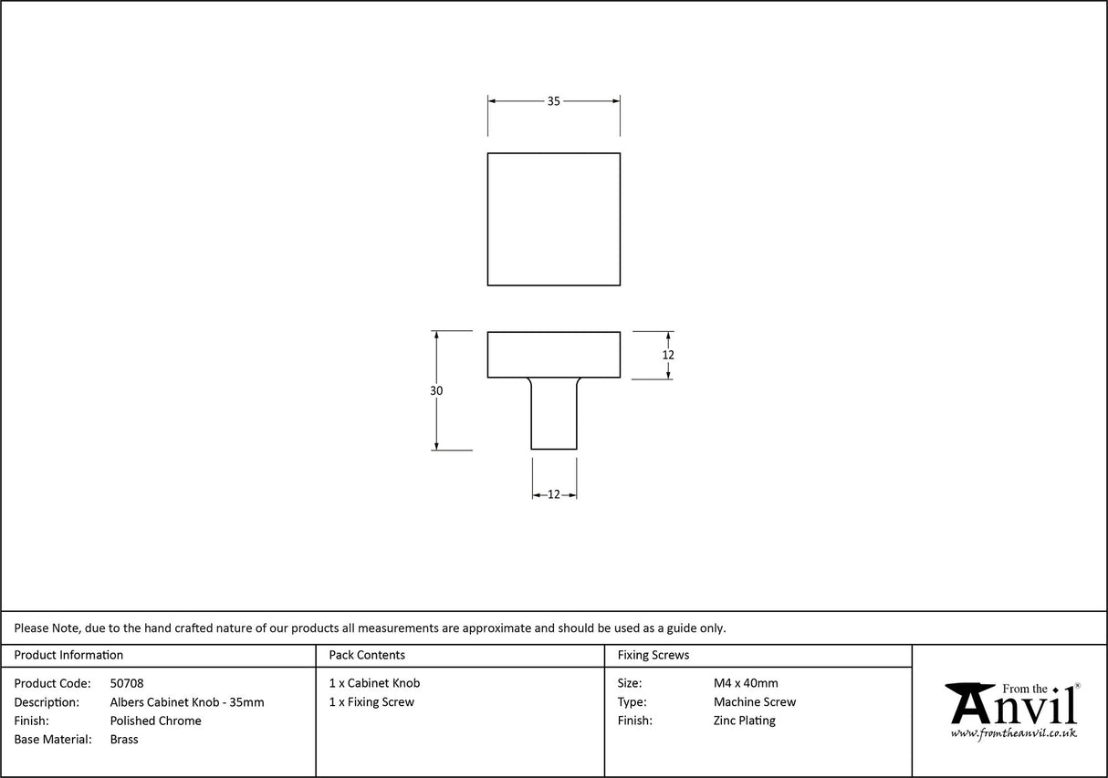 From The Anvil - Polished Chrome Albers Cabinet Knob - 35mm | Sku. 50708 | Trade Door Handles.