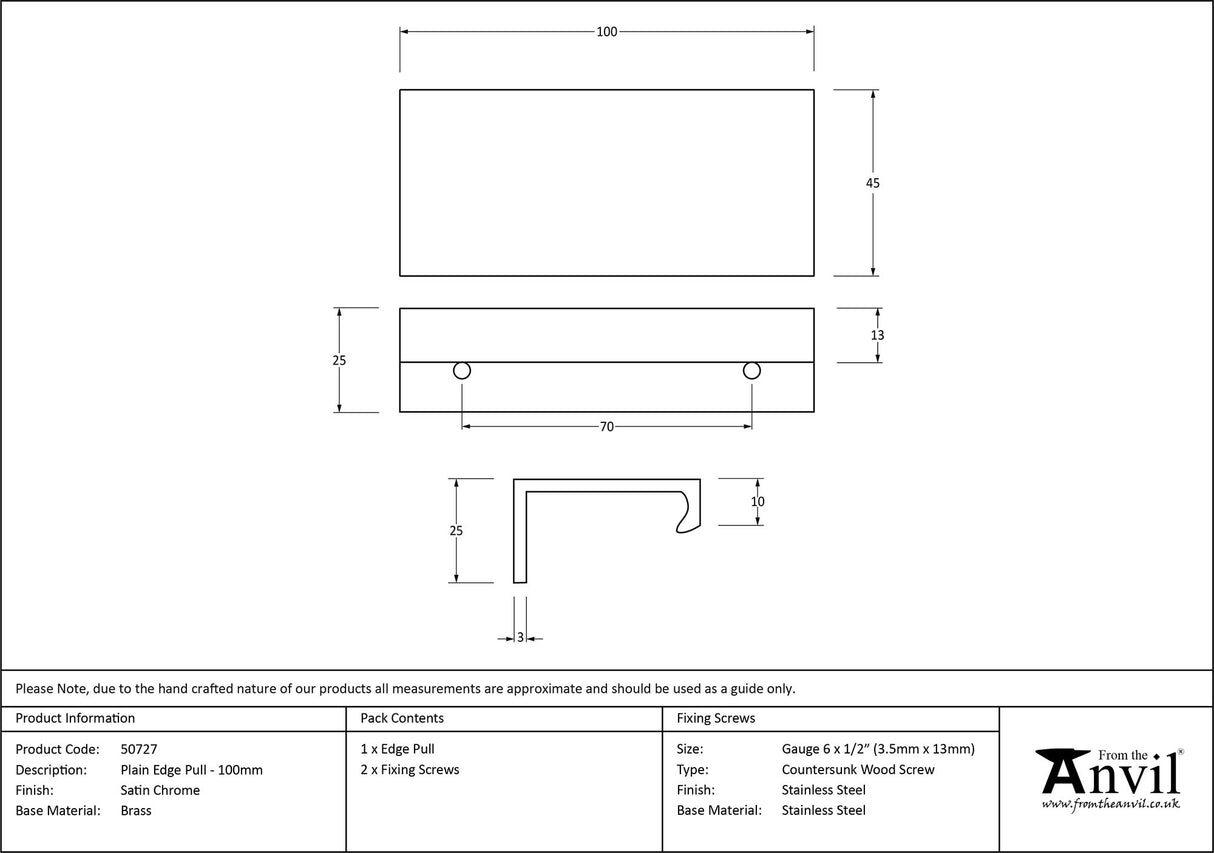 From The Anvil - Satin Chrome 100mm Plain Edge Pull | Sku. 50727 | Trade Door Handles.