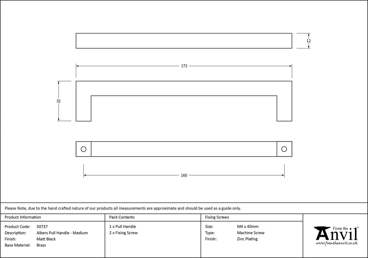 From The Anvil - Matt Black Albers Pull Handle - Medium | Sku. 50737 | Trade Door Handles.