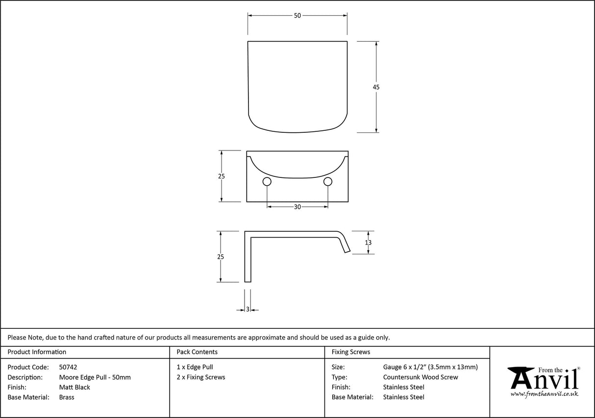 From The Anvil - Matt Black 50mm Moore Edge Pull | Sku. 50742 | Trade Door Handles.