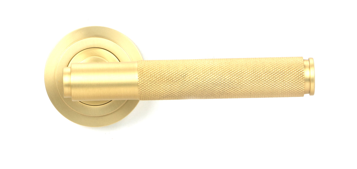 From The Anvil - Satin Brass Brompton Lever on Rose Set (Art Deco) - Unsprung | Sku. 50848 | Trade Door Handles.