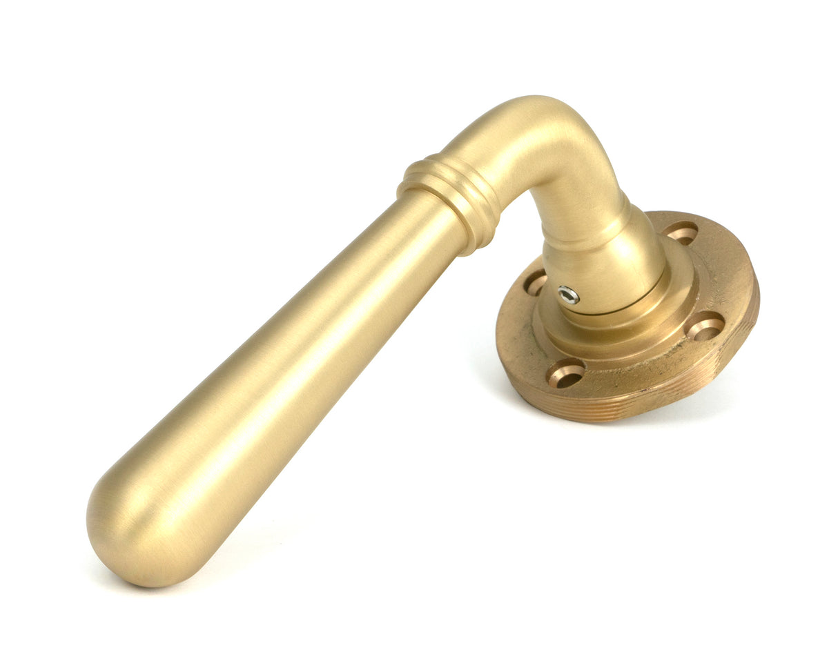 From The Anvil - Satin Brass Newbury Lever on Rose Set (Art Deco) - Unsprung | Sku. 50858 | Trade Door Handles.