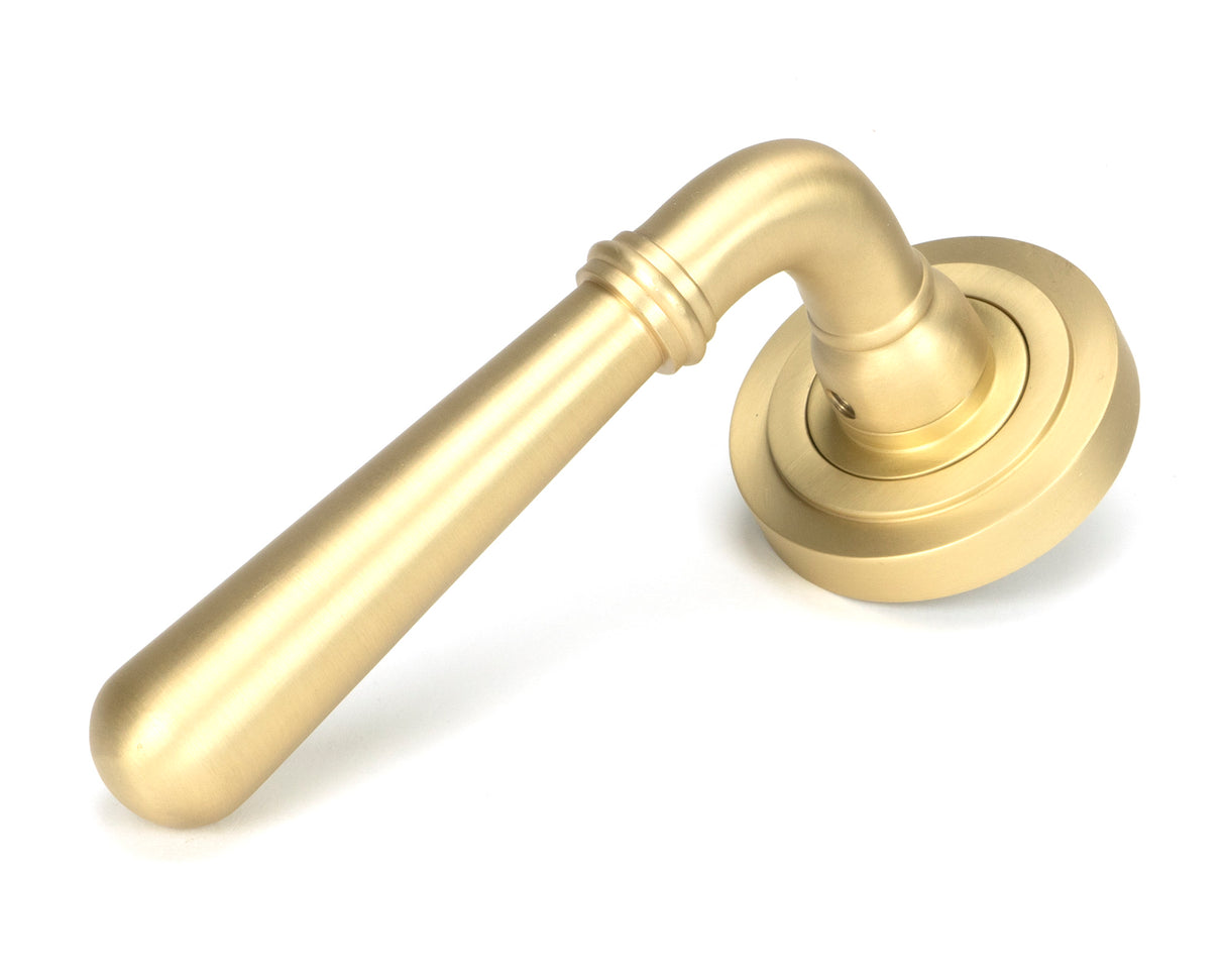 From The Anvil - Satin Brass Newbury Lever on Rose Set (Art Deco) - Unsprung | Sku. 50858 | Trade Door Handles.