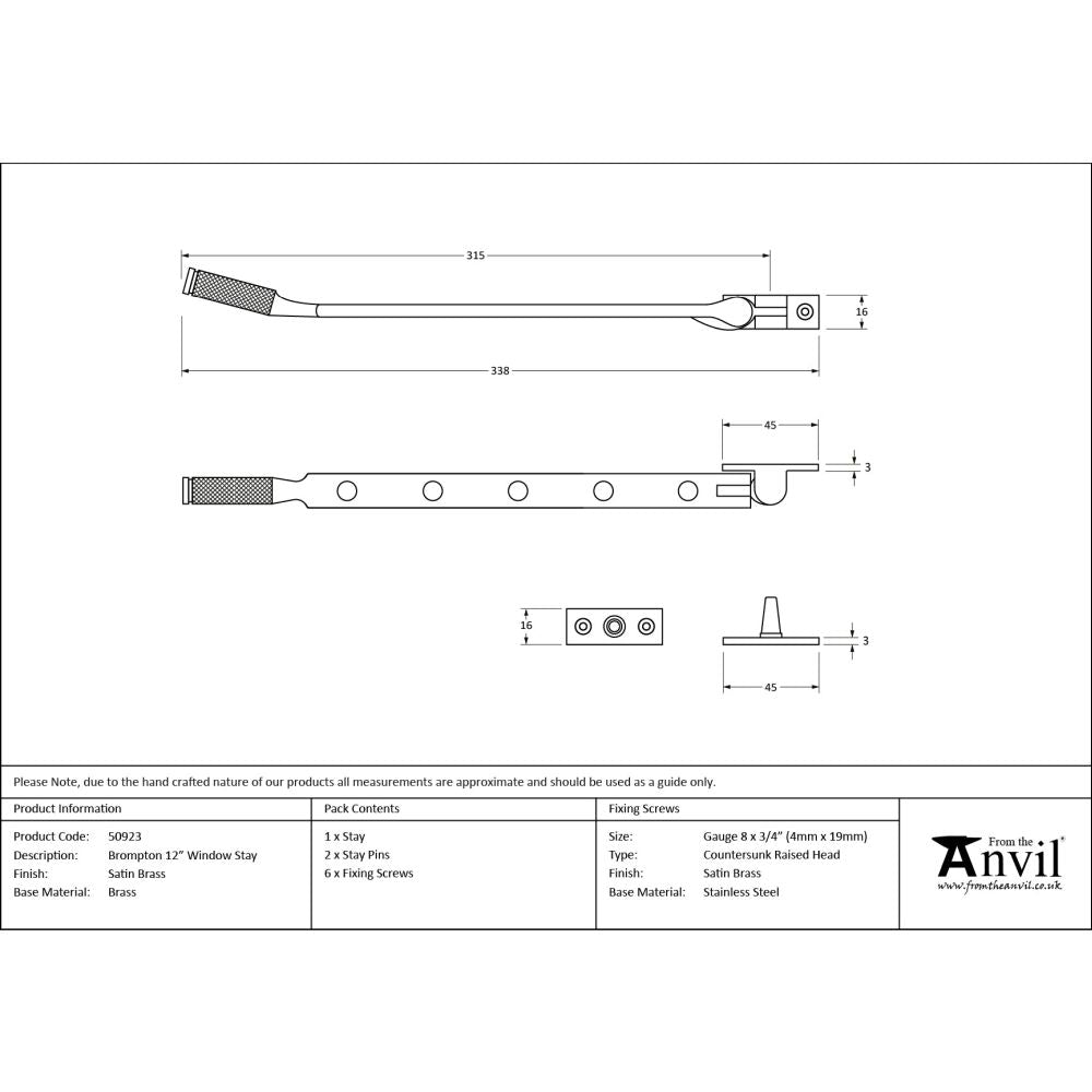 From The Anvil - Satin Brass 12" Brompton Stay | Sku. 50923 | Trade Door Handles.