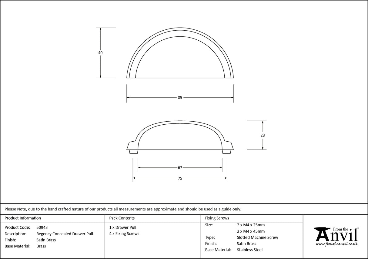 From The Anvil - Satin Brass Regency Concealed Drawer Pull | Sku. 50943 | Trade Door Handles.