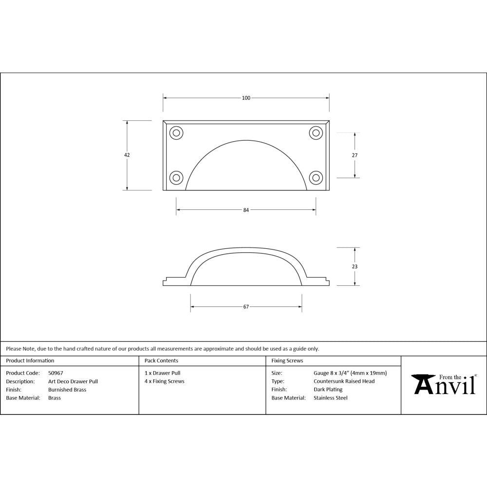 From The Anvil - Burnished Brass Art Deco Drawer Pull | Sku. 50967 | Trade Door Handles.