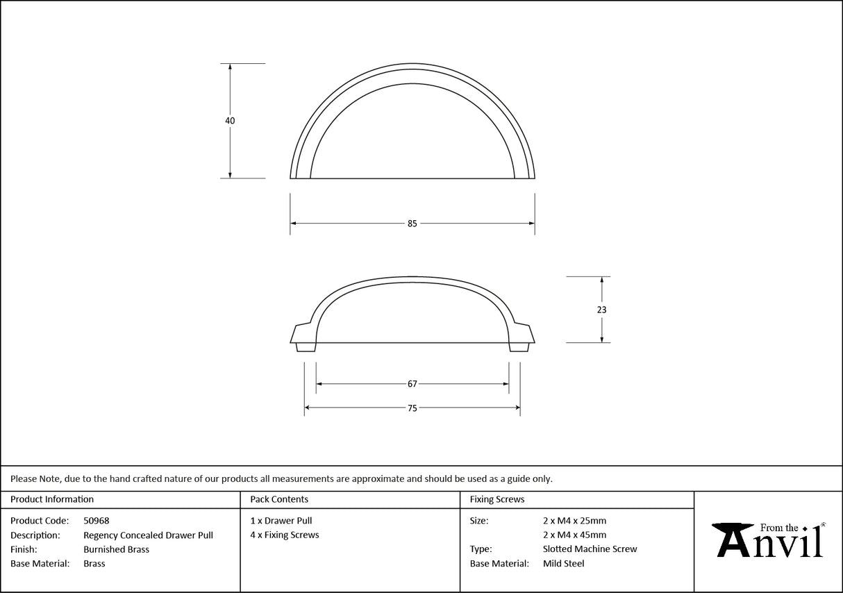 From The Anvil - Burnished Brass Regency Concealed Drawer Pull | Sku. 50968 | Trade Door Handles.