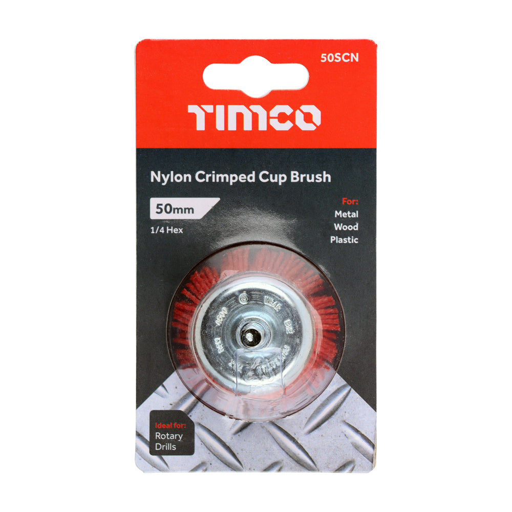 This is an image of Timco - Drill Cup Brush - Nylon 50mm (1 Each Blister Pack) 50SCN