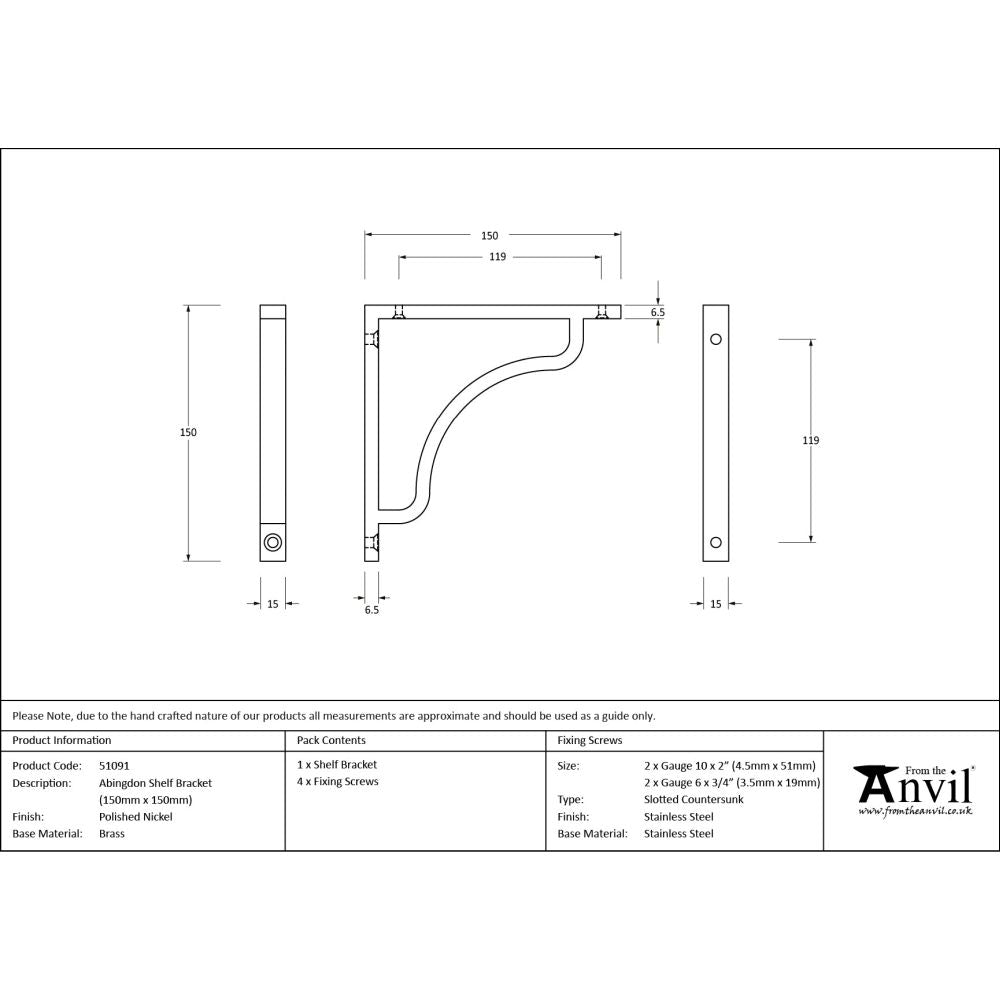 From The Anvil - Polished Nickel Abingdon Shelf Bracket (150mm x 150mm) | Sku. 51091 | Trade Door Handles.