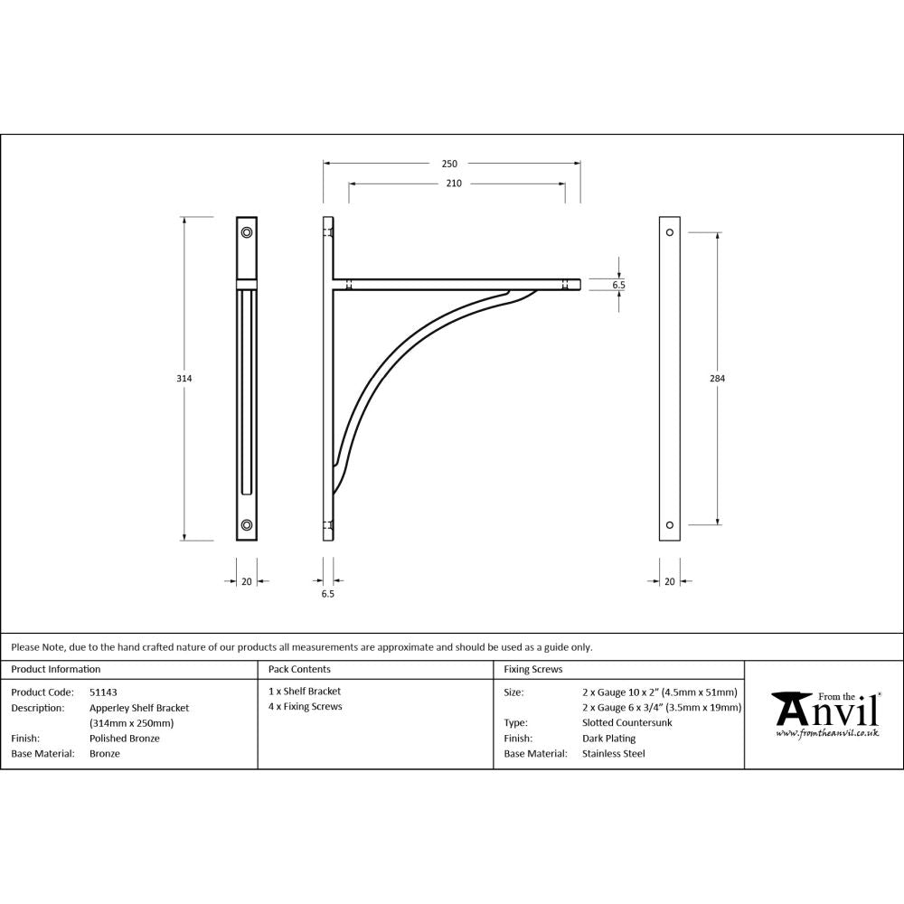 From The Anvil - Polished Bronze Apperley Shelf Bracket (314mm x 250mm) | Sku. 51143 | Trade Door Handles.
