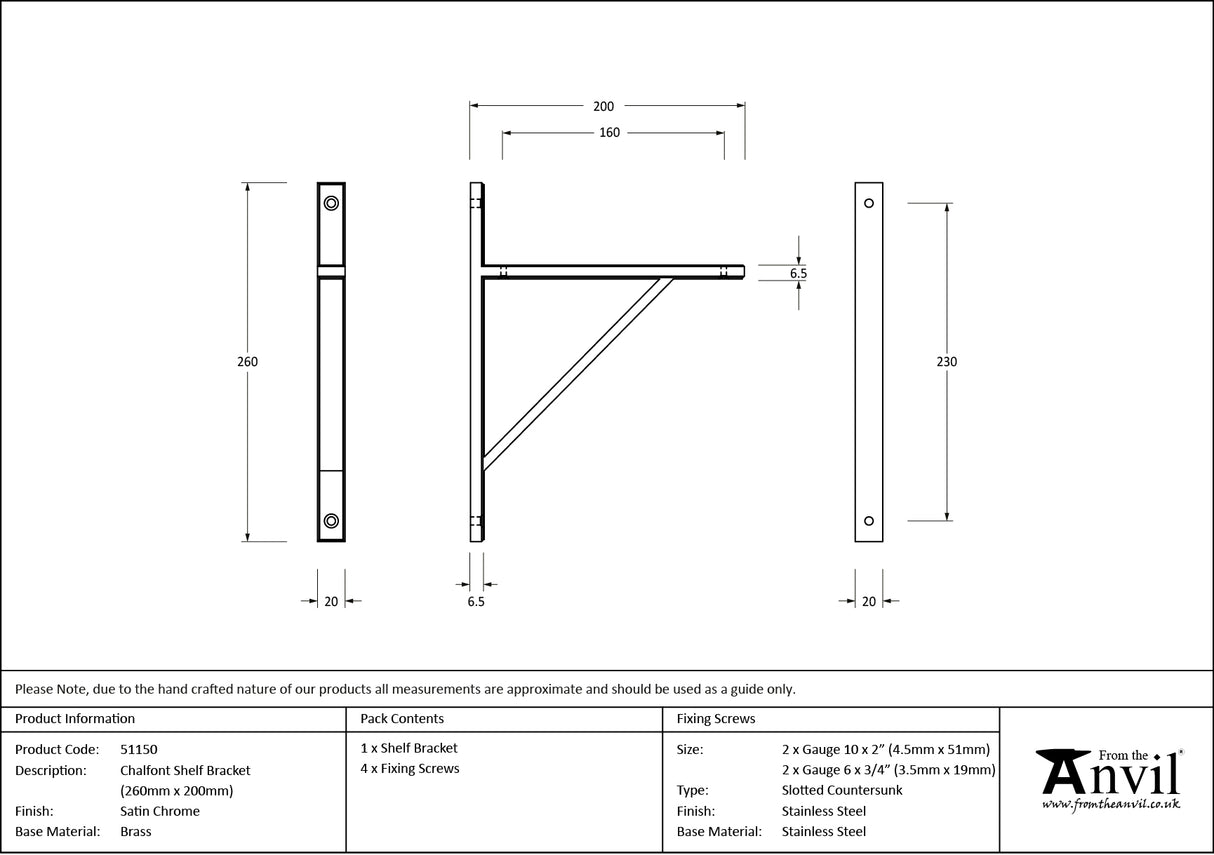 From The Anvil - Satin Chrome Chalfont Shelf Bracket (260mm x 200mm) | Sku. 51150 | Trade Door Handles.