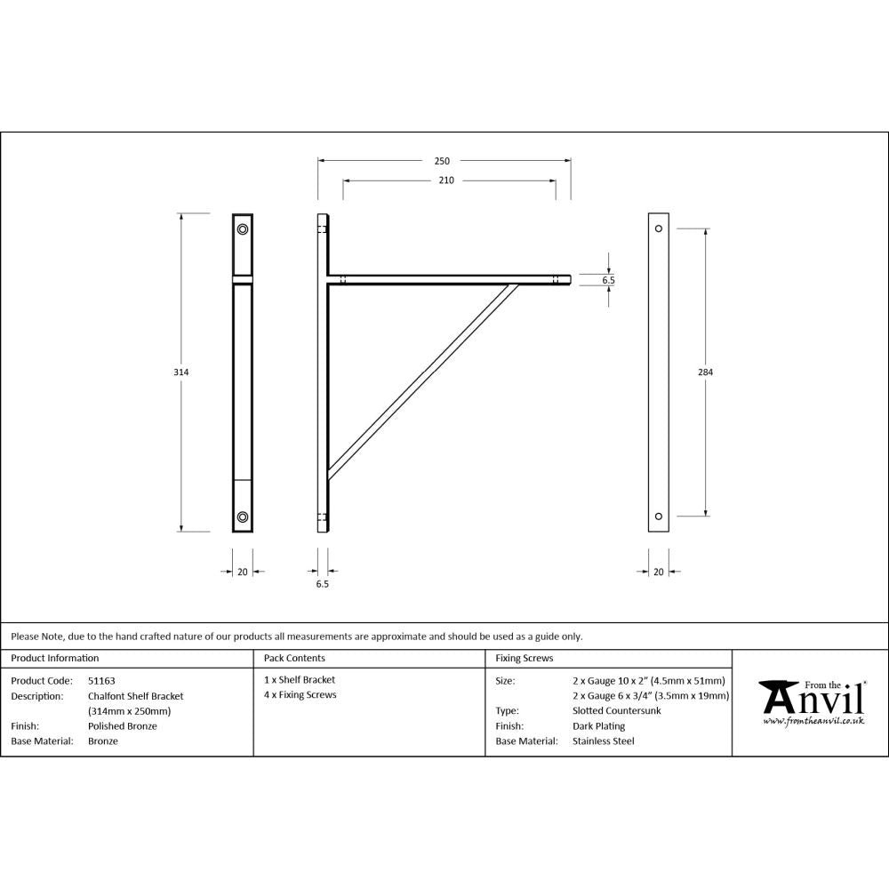 From The Anvil - Polished Bronze Chalfont Shelf Bracket (314mm x 250mm) | Sku. 51163 | Trade Door Handles.