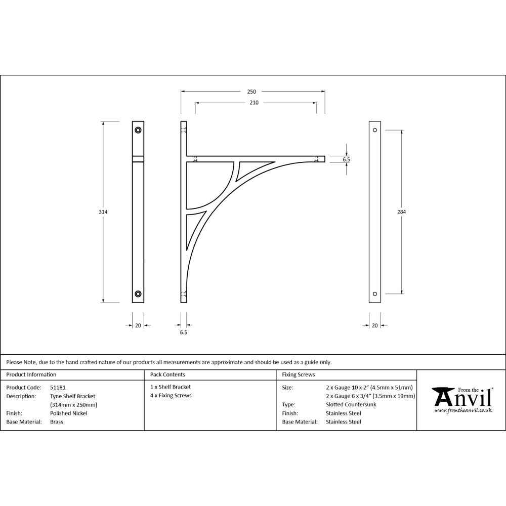 From The Anvil - Polished Nickel Tyne Shelf Bracket (314mm x 250mm) | Sku. 51181 | Trade Door Handles.