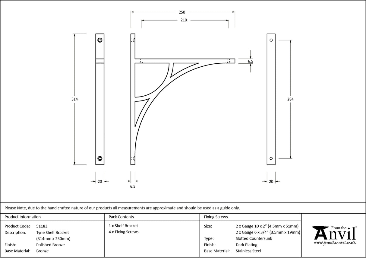 From The Anvil - Polished Bronze Tyne Shelf Bracket (314mm x 250mm) | Sku. 51183 | Trade Door Handles.