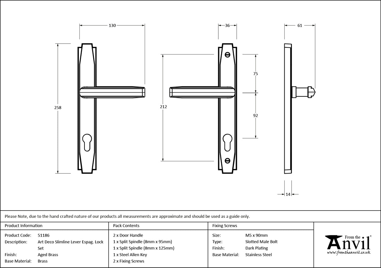 From The Anvil - Aged Brass Art Deco Slimline Lever Espag. Lock Set | Sku. 51186 | Trade Door Handles.