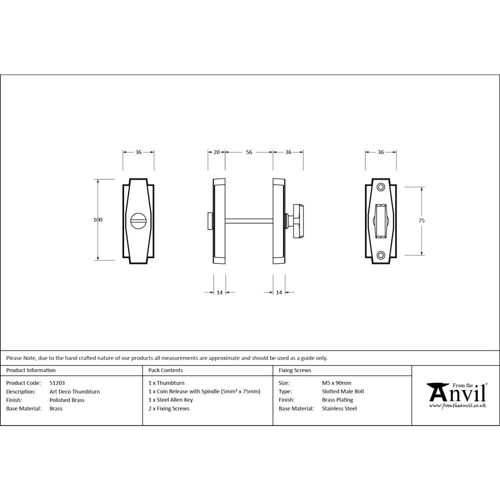 From The Anvil - Polished Brass Art Deco Thumbturn | Sku. 51203 | Trade Door Handles.