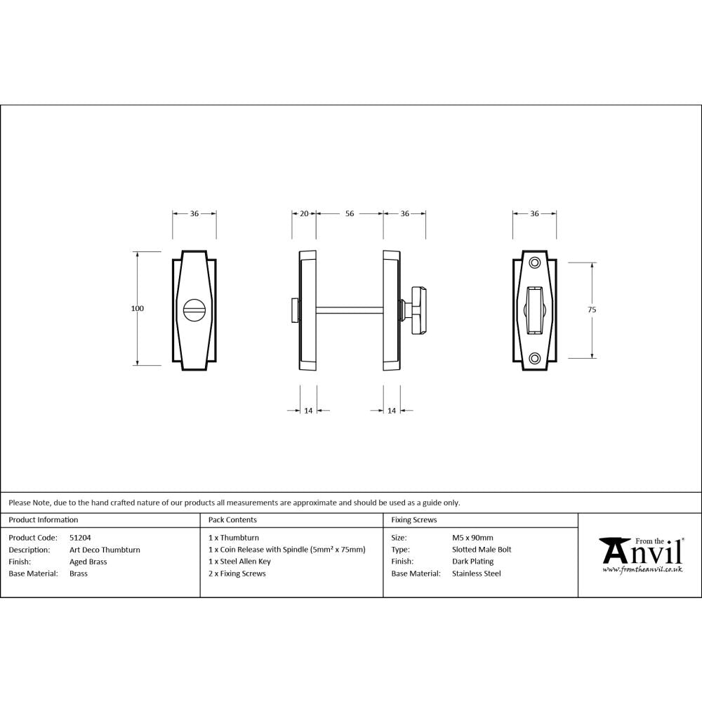 From The Anvil - Aged Brass Art Deco Thumbturn | Sku. 51204 | Trade Door Handles.
