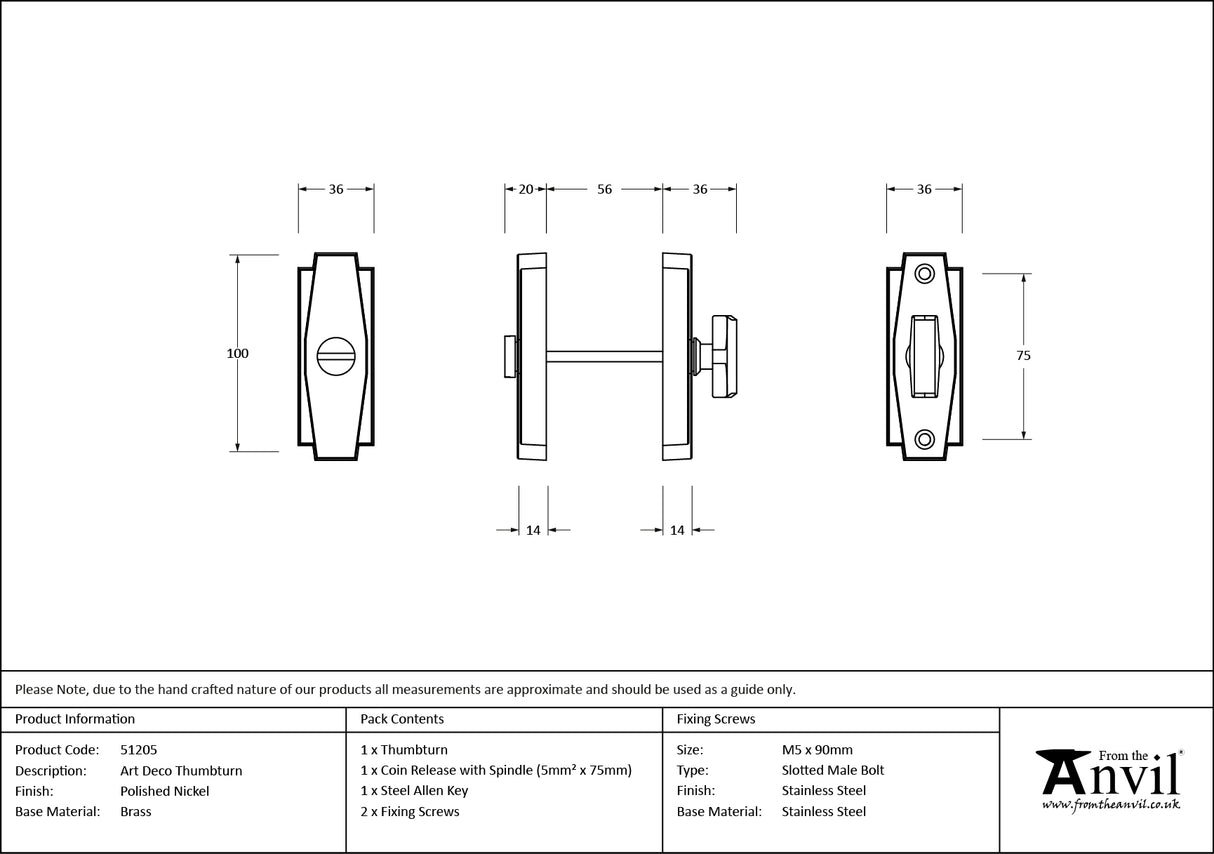 From The Anvil - Polished Nickel Art Deco Thumbturn | Sku. 51205 | Trade Door Handles.