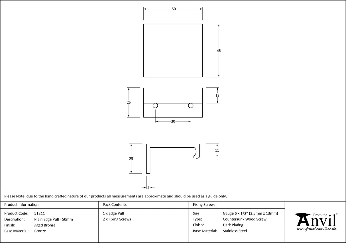 From The Anvil - Aged Bronze 50mm Plain Edge Pull | Sku. 51211 | Trade Door Handles.