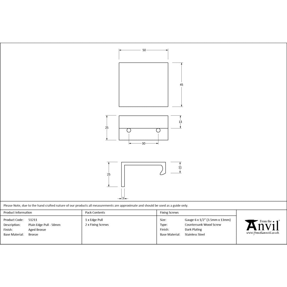 From The Anvil - Aged Bronze 50mm Plain Edge Pull | Sku. 51211 | Trade Door Handles.