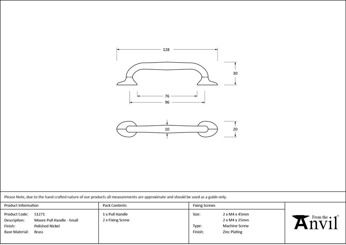 From The Anvil - Polished Nickel Moore Pull Handle - Small | Sku. 51271 | Trade Door Handles.