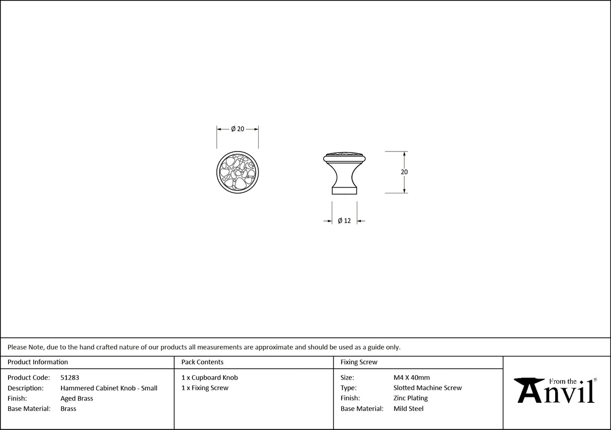 From The Anvil - Aged Brass Hammered Cabinet Knob - Small | Sku. 51283 | Trade Door Handles.