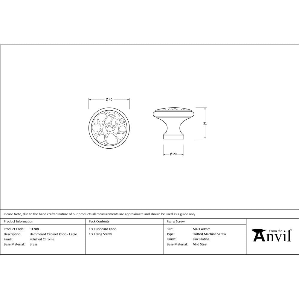 From The Anvil - Polished Chrome Hammered Cabinet Knob - Large | Sku. 51288 | Trade Door Handles.