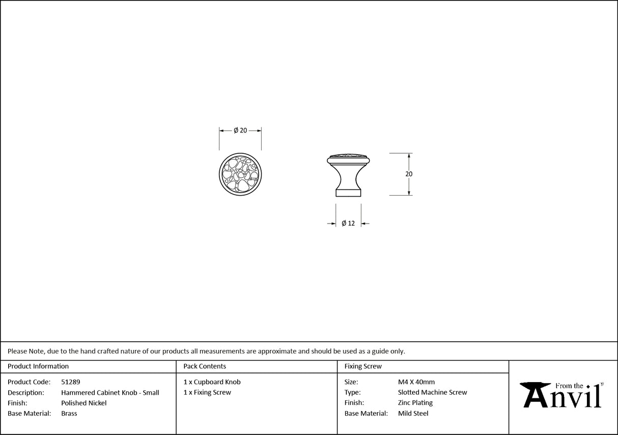 From The Anvil - Polished Nickel Hammered Cabinet Knob - Small | Sku. 51289 | Trade Door Handles.