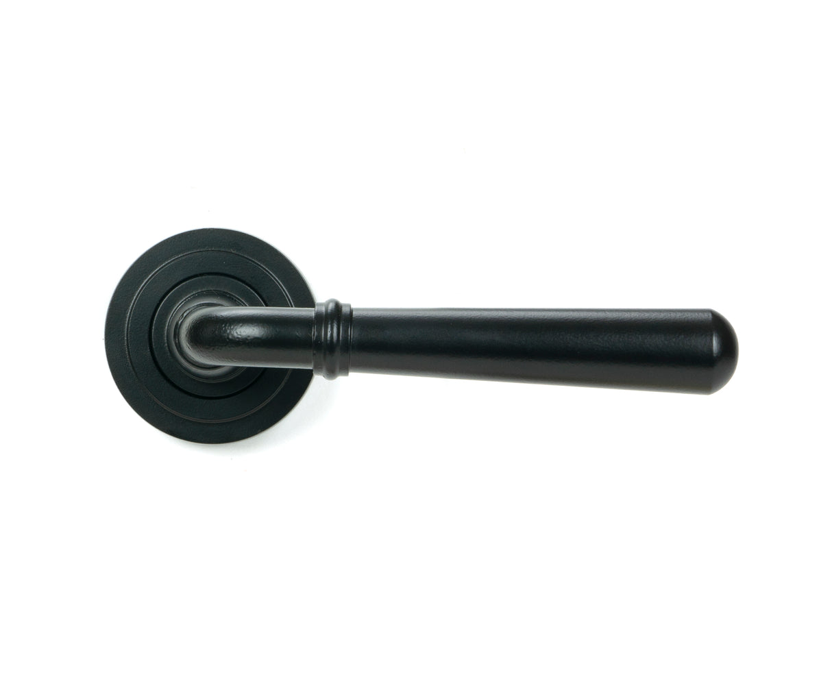 From The Anvil - Matt Black Newbury Lever on Rose Set (Art Deco) - Unsprung | Sku. 51327 | Trade Door Handles.