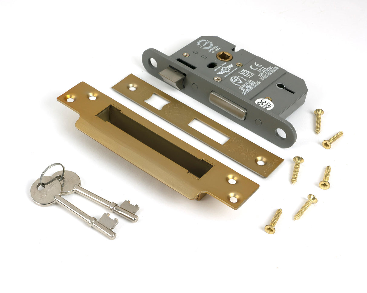 From The Anvil - Satin Brass 2.5" 5 Lever BS Sash Lock | Sku. 51337 | Trade Door Handles.