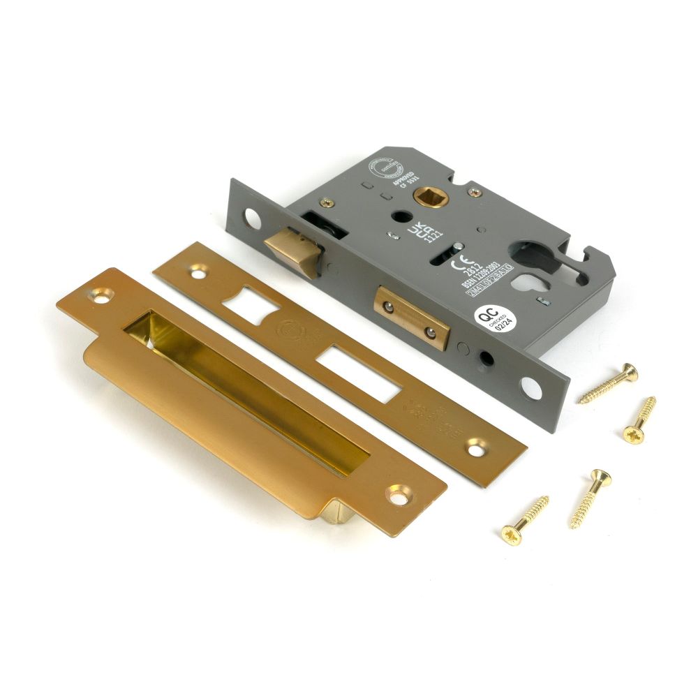 From The Anvil - Satin Brass 3" Euro Profile Sash Lock | Sku. 51387 | Trade Door Handles.
