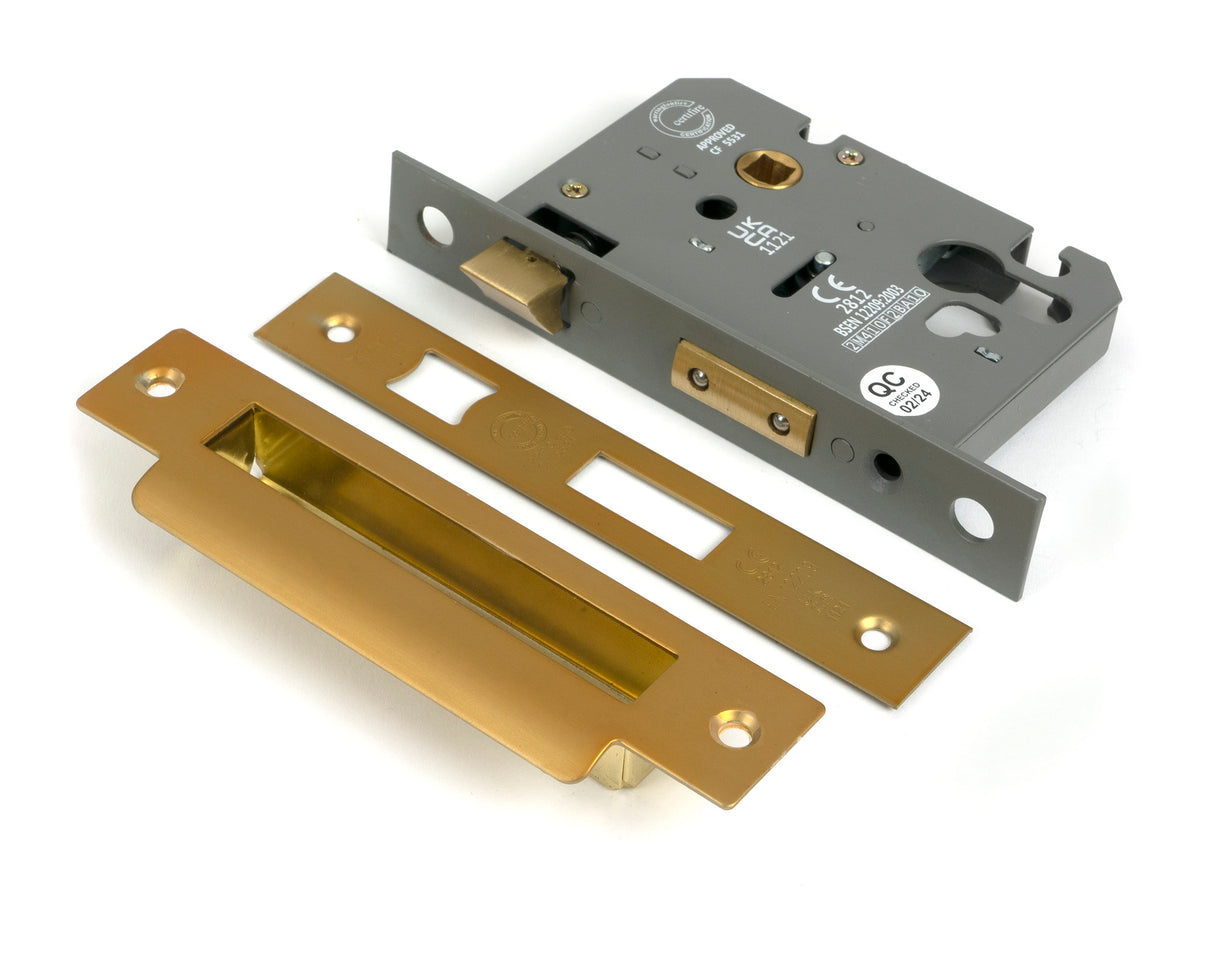 From The Anvil - Satin Brass 3" Euro Profile Sash Lock | Sku. 51387 | Trade Door Handles.